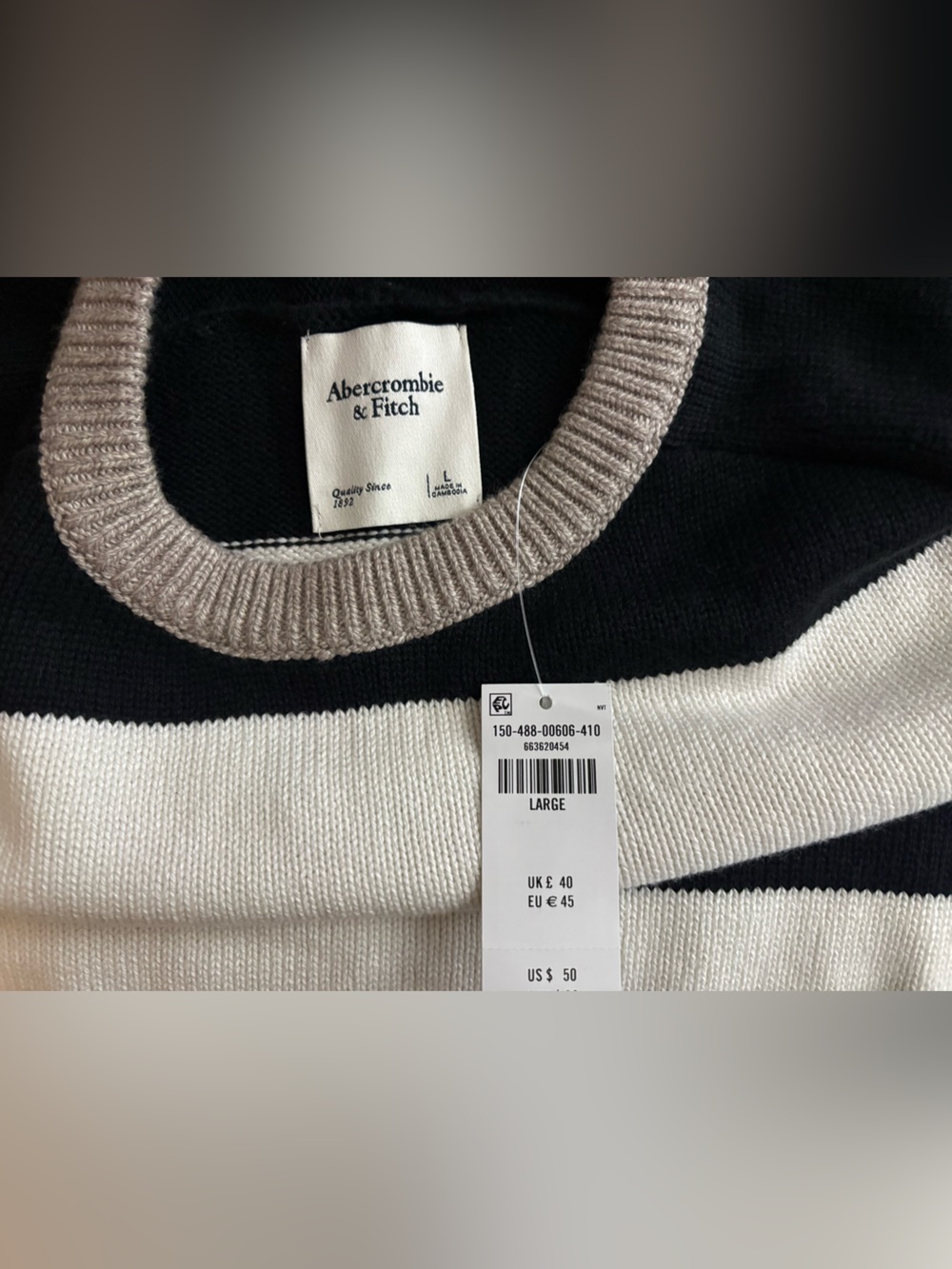 NWT The A&F Madeline Crew Sweater Tee - Black & White Stripe Short Sleeve Size L - Picture 9 of 10
